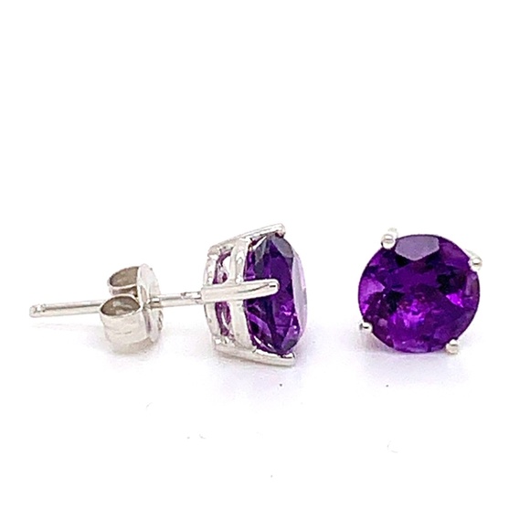 Solitaire Amethyst Stud Earrings in 14K White Gold - Picture 1 of 4